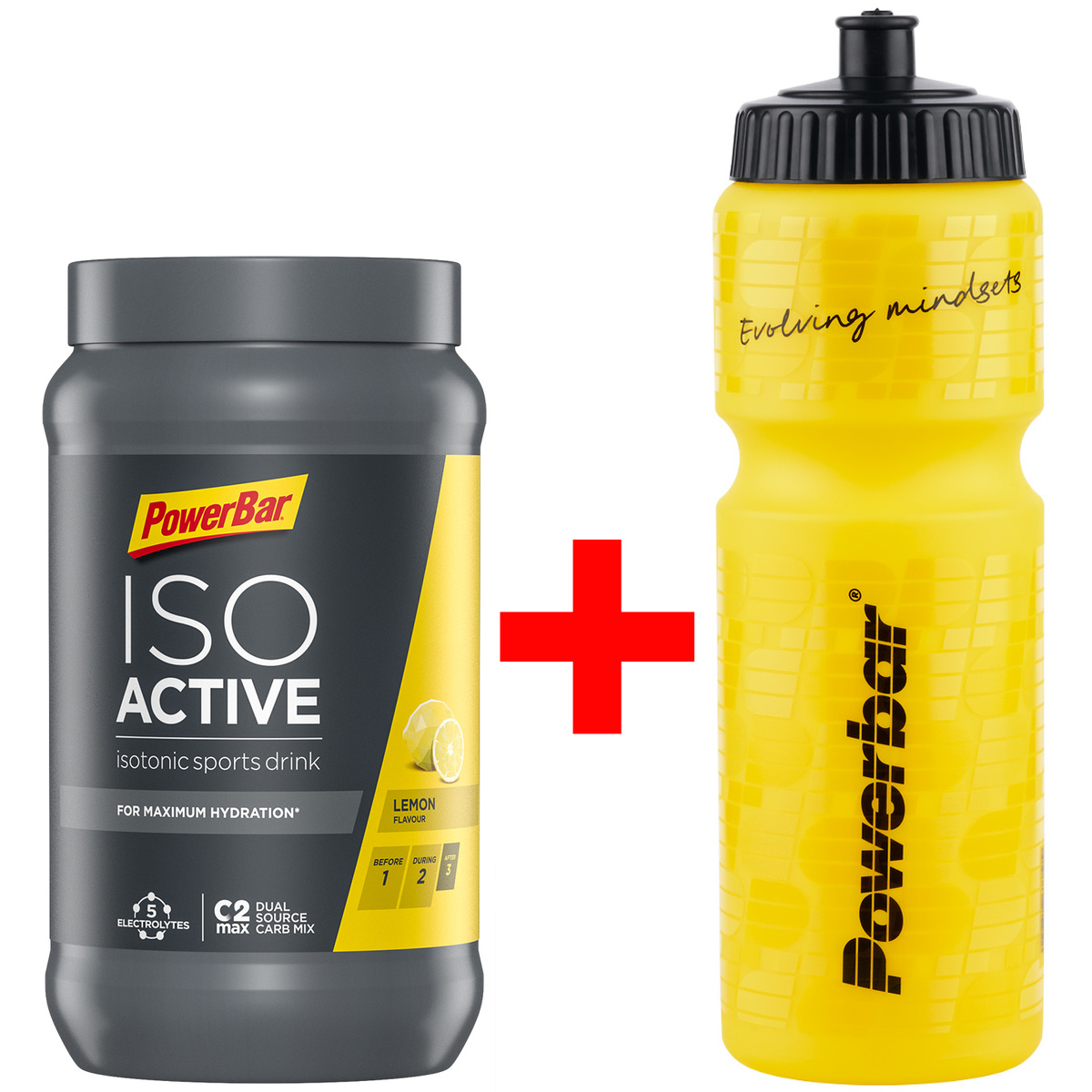 Bild von PowerBar Isoactive 600g - Lemon- Isotonic Sports Drink + Trinkflasche 750ml - ONPACK